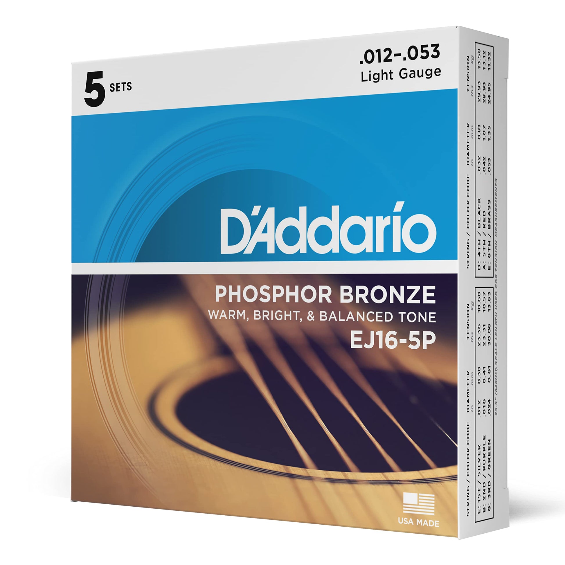 Buy now D'Addario Acoustic Guitar Strings, Phosphor Bronze, EJ42, Resophonic Medium Gauge 16-56, 6-String Set, Pack of 1 at indiglob india