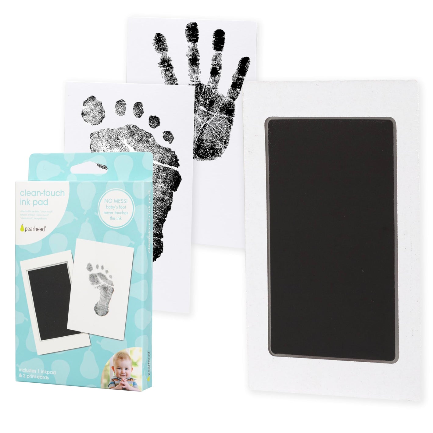 Buy now Pearhead Newborn Baby Handprint and Footprint Kit - No Mess Clean-Touch Ink Pad With Impression Cards, Safe for Skin, Perfect Keepsake for Family, Acid-Free, Black at indiglob india