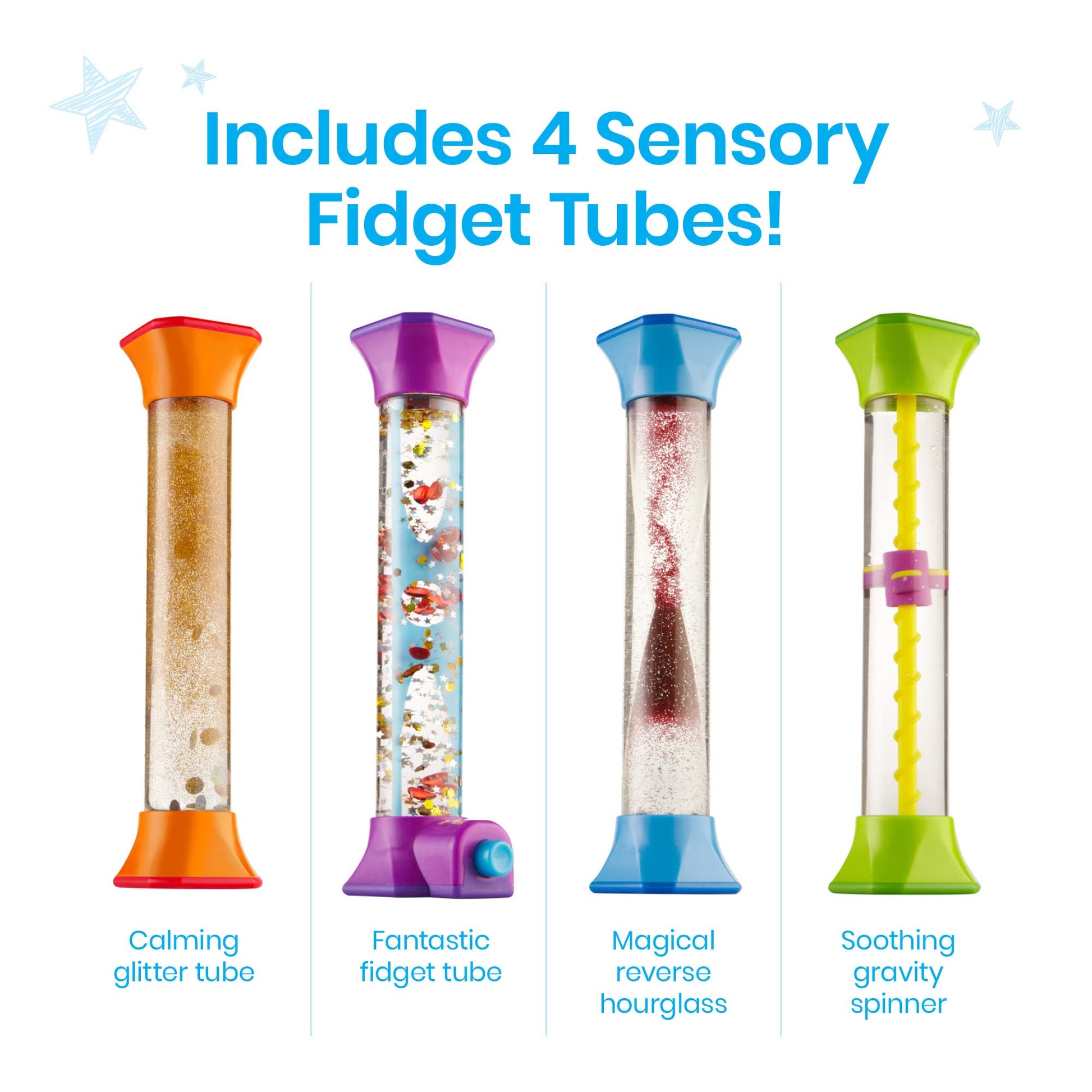 Buy now hand2mind Sensory Fidget Tubes, Sensory Toys, Travel Toys, Quiet Fidgets for Classroom, Calm Down Corner Supplies, Anxiety Relief Items for Kids, Toddler Stocking Stuffers, for Kids at indiglob india
