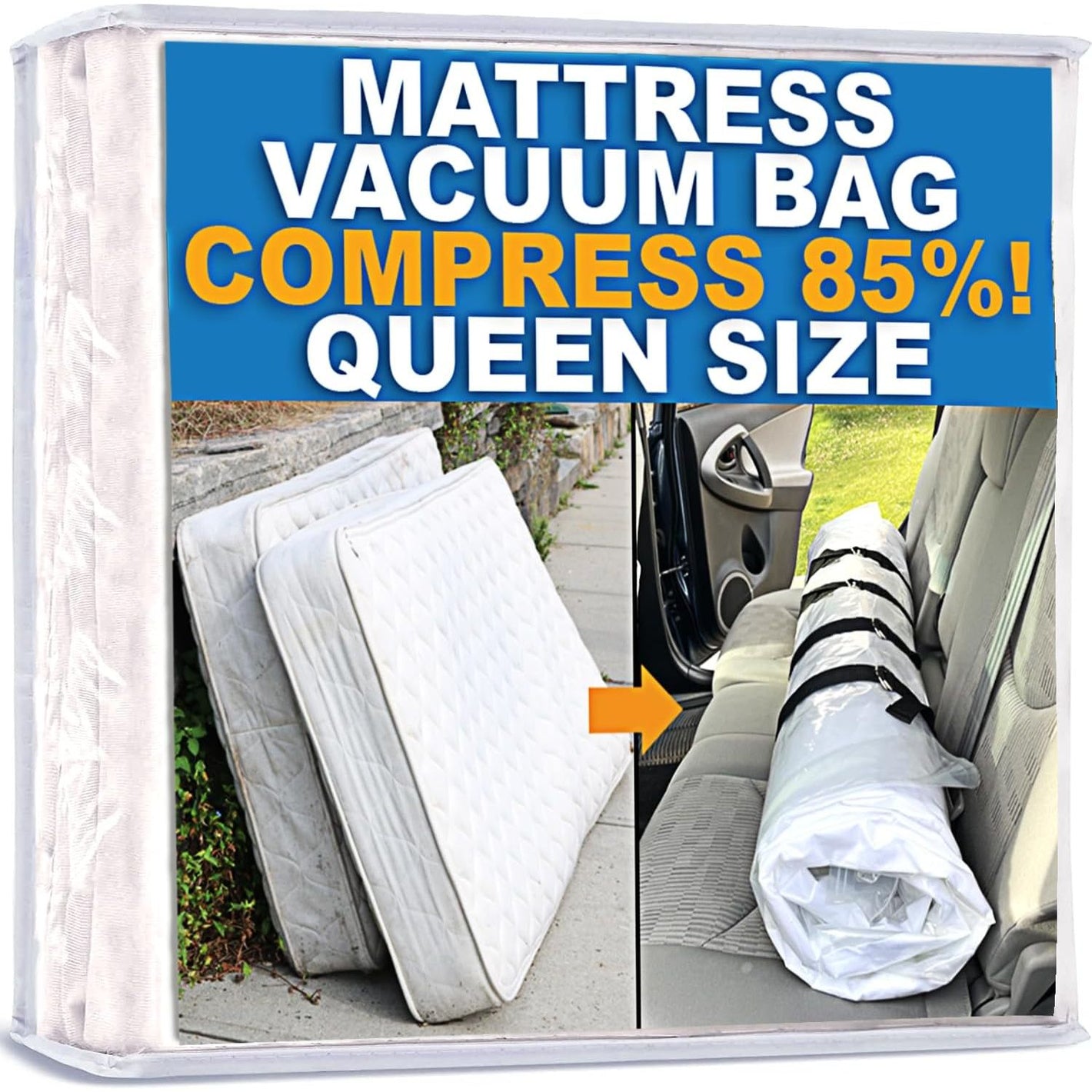 Mattress Vacuum Bag for Moving, Vacuum Seal Mattress Bag for Memory Foam or Inner Spring Mattresses, Compression and Storage for Returns, Leakproof Valve and Double Zip Seal (Queen/Full/Full-XL)
