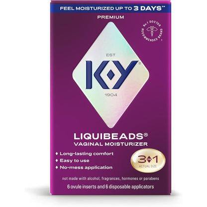 K-Y Personal Lubricant, Liquibeads Vaginal Moisturizer, 6 Bead Inserts and 6 Applicators to Supplement a Woman's Natural Moisture for Comfort and Sex (Packaging May Vary)