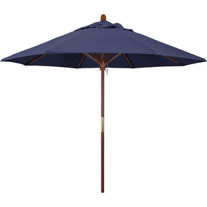 California Umbrella 9' Round Hardwood Frame Market Umbrella, Stainless Steel Hardware, Push Open, Navy Blue Olefin