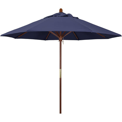 California Umbrella 9' Round Hardwood Frame Market Umbrella, Stainless Steel Hardware, Push Open, Navy Blue Olefin