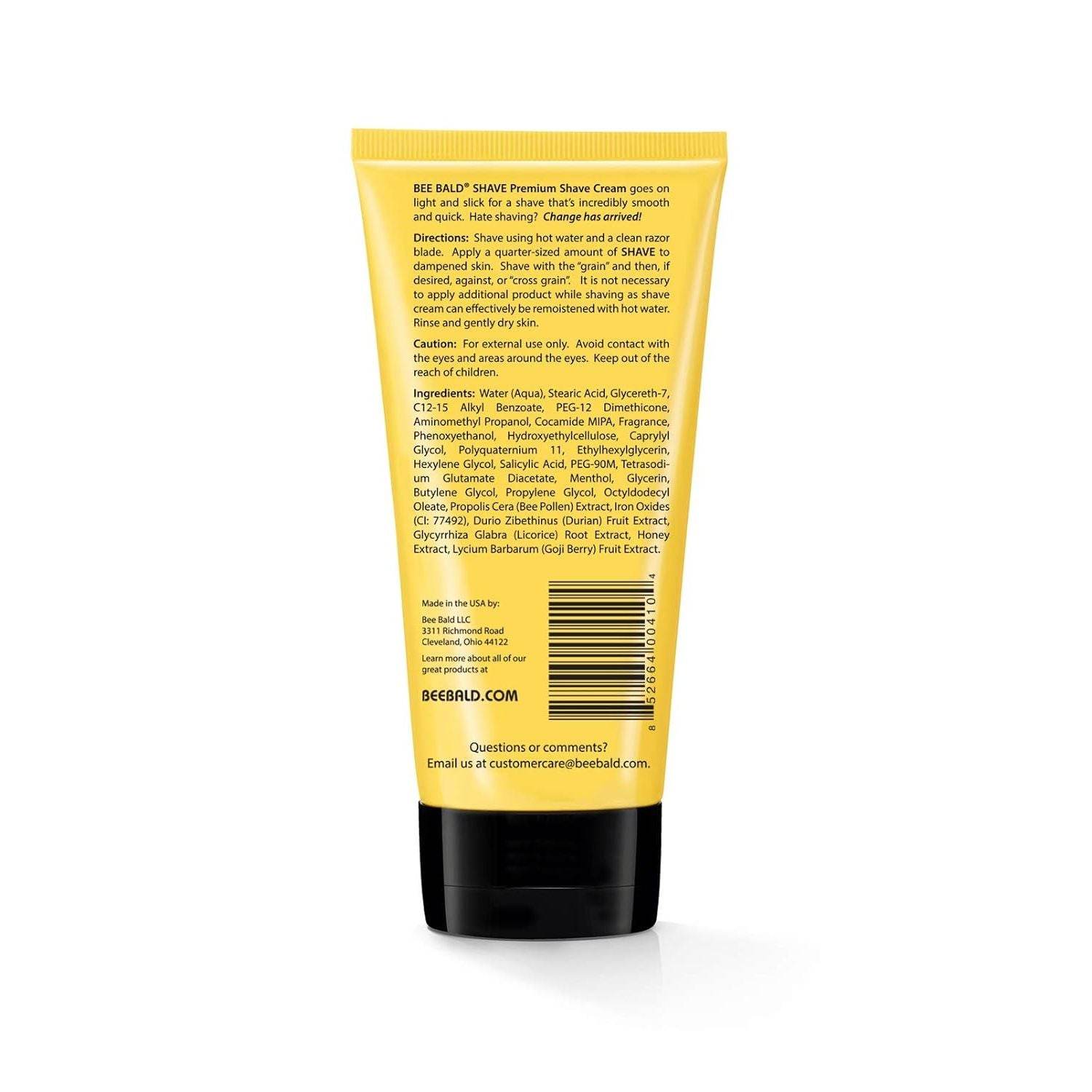 Bee Bald SHAVE Premium Shaving Cream Goes On Light & Slick That's Incredibly Smooth & Quick For Both Face And Head, 6 Fl Oz - My Store