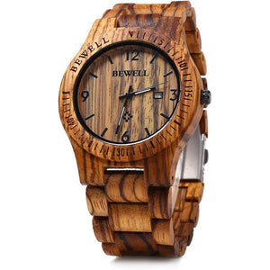 BEWELL ZS-W086B Wooden Watch Men Gifts Handmade Date Display Quartz Movement Analog Lightweight Wood Wrist Watches