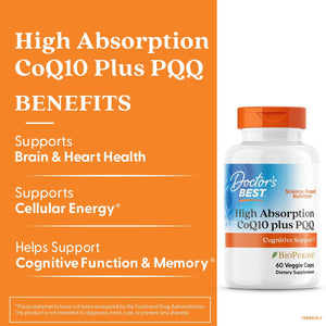 Doctor's Best High Absorption CoQ10 Plus PQQ, Cognitive Support, USP Verified, Naturally Fermented CoQ10, Non-GMO, Gluten Free, Soy Free, Vegan 60 Veggie Caps