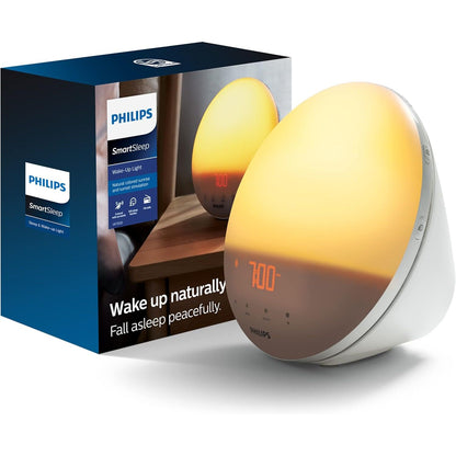 Philips SmartSleep Wake-up Light, Colored Sunrise and Sunset Simulation, 5 Natural Sounds, FM Radio & Reading Lamp, Tap Snooze, HF3520/60