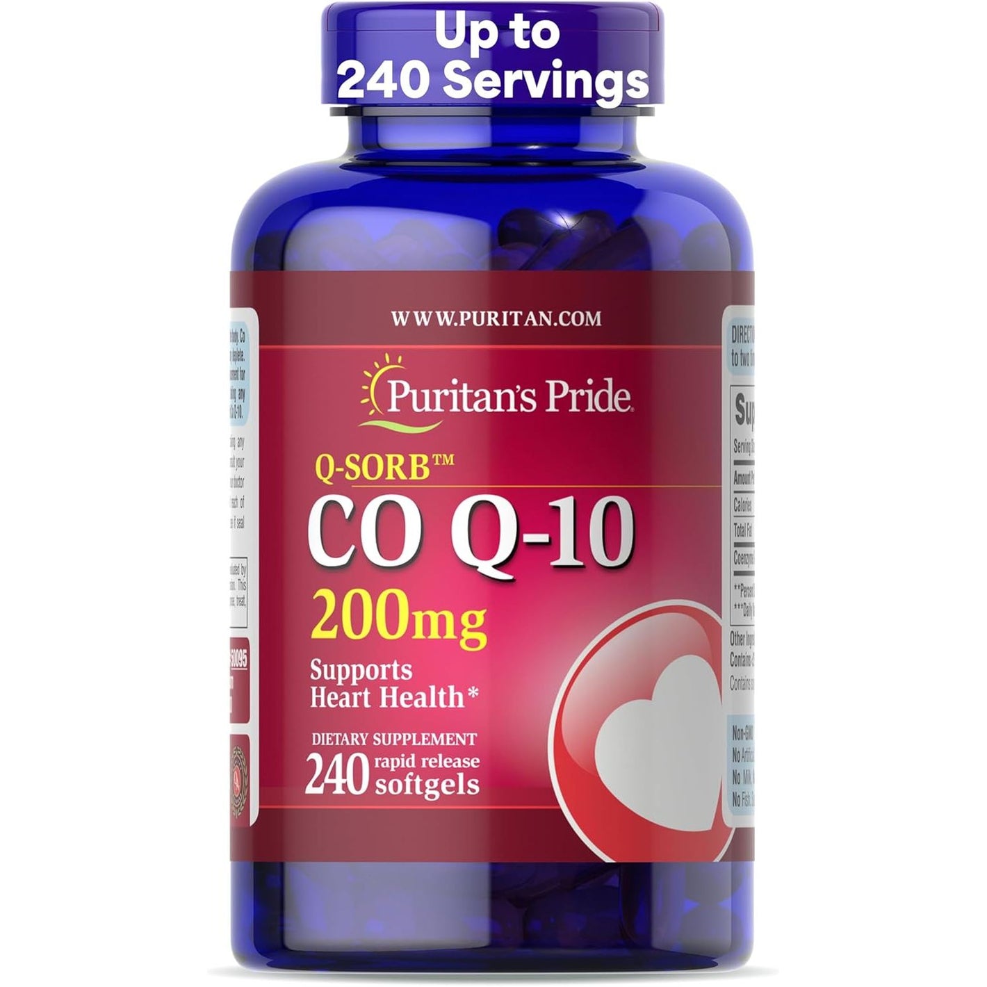Puritan's Pride Coenzyme CoQ10 200mg, Dietary Supplement for Heart Health, Blood Pressure, Oral Gum Health, and Healthy Aging Support, 240 Servings, Rapid Release Softgels