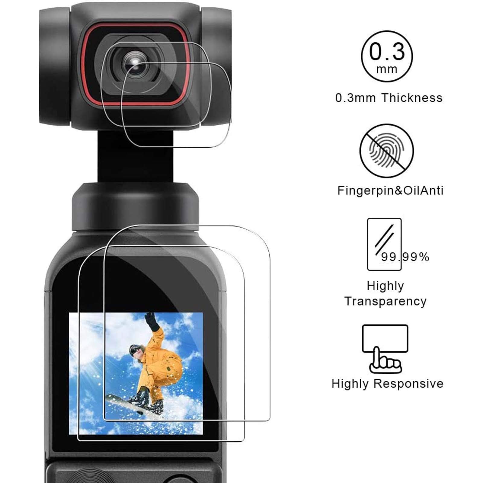 Buy now PCTC [4 pack] Lens+LCD Screen Protector Appliable for DJI Osmo Pocket 2 Camera, osmo pocket accessories 0.3mm 9H Hardness Ultra-Clear Tempered Glass Protector Film Guard Full Coverage Edge to Edge at indiglob india