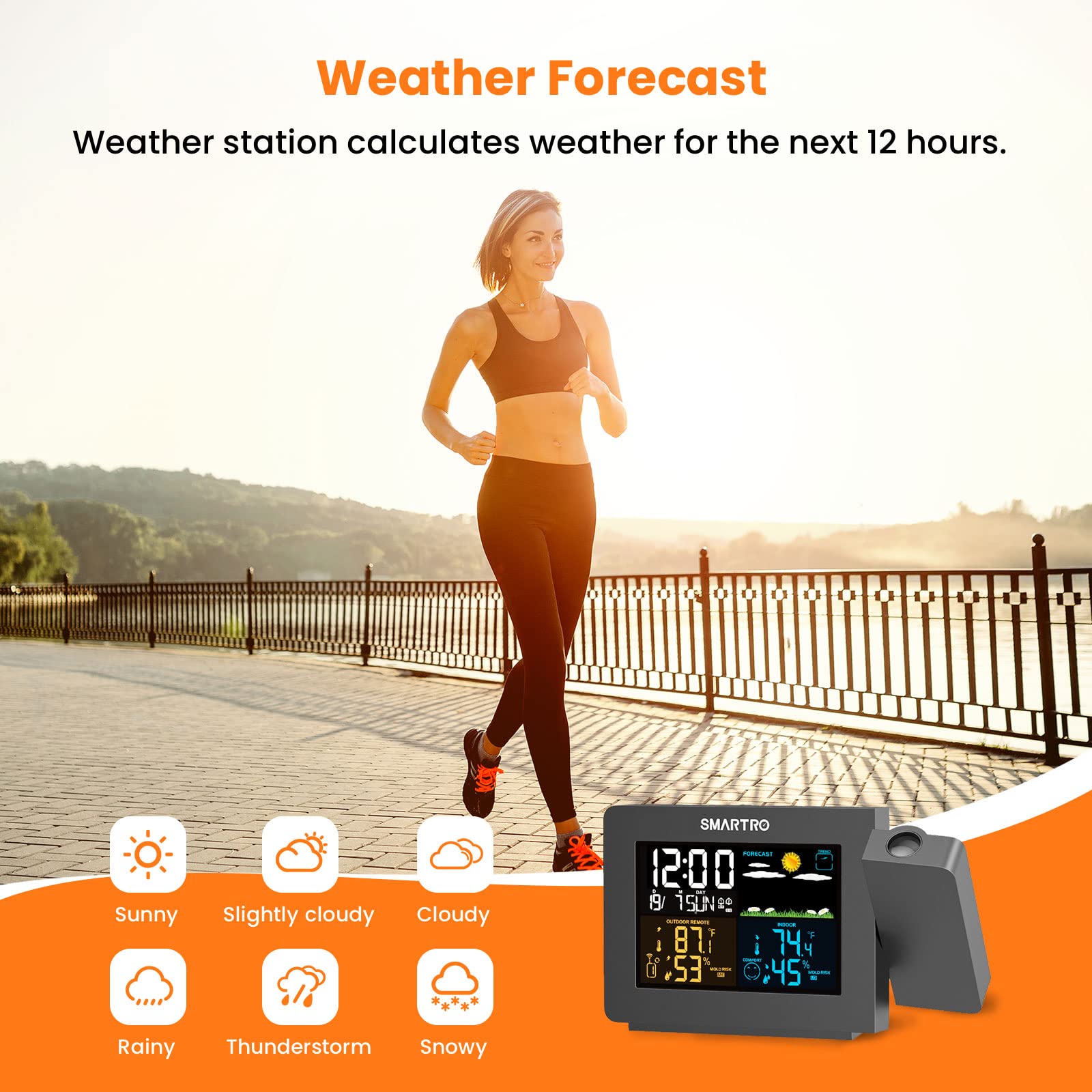 Buy now SMARTRO SC91 Projection Alarm Clock for Bedrooms with Weather Station, Wireless Indoor Outdoor Thermometer, Temperature Humidity Monitor Gauge Hygrometer at indiglob india