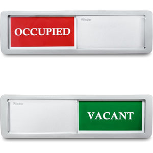 7''x2'' Magnetic Privacy Indicator, Do Not Disturb Sign for Office, Vacant Occupied Slider for Bathroom Door, Welcome Please Knock, with Adhesive Sticker Fits All Doors (Silver, Vacant Occupied Sign)