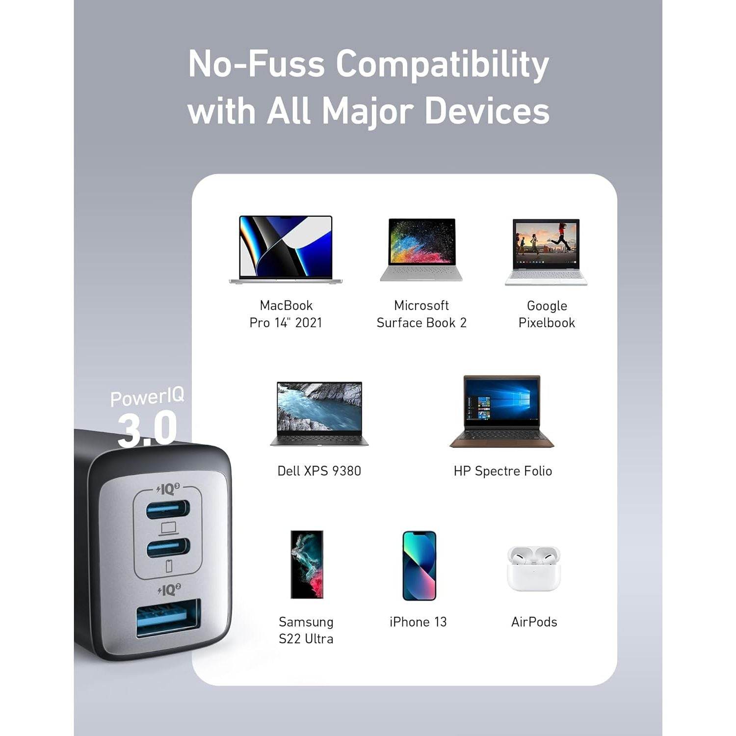 Anker USB C Charger(Nano II 65W), PPS 3-Port Fast Compact Foldable Wall Charger for MacBook Pro/Air, iPad Pro, Galaxy S20, Dell XPS 13, Note 20/10+, iPhone 16/16 Pro, Steam Deck, and More - My Store