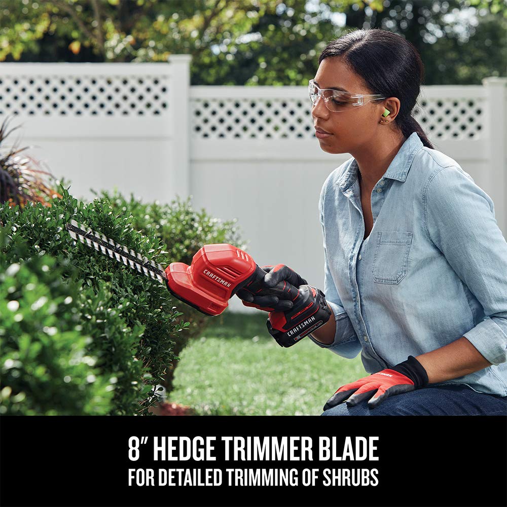 Buy now CRAFTSMAN V20 4 In. Cordless Handheld Grass Trimmer and 8 In. Mini Hedge Trimmer, Battery and Charger Included, Rechargeable 2 in 1 Grass Shear and Bush Trimmer (CMCSS800C1) at indiglob india