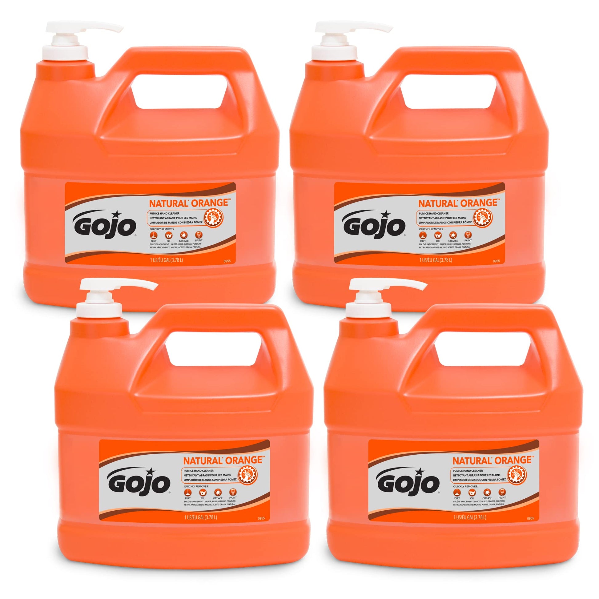 Buy now GOJO 095804 NATURAL ORANGE Pumice Hand Cleaner, Citrus, 0.5 gal Pump Bottle, 4/Carton at indiglob india