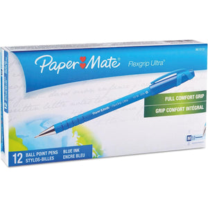 Paper Mate 9610131 FlexGrip Ultra Ballpoint Stick Pen, Blue Ink, Medium, Dozen