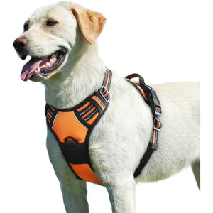 Eagloo Dog Harness for Large Dogs, No Pull Service Vest with Reflective Strips and Control Handle, Adjustable and Comfortable for Walking, No Choke Pet Harness with 2 Metal Rings, Orange, L