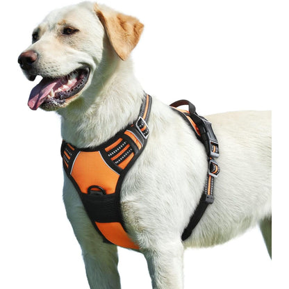 Eagloo Dog Harness for Large Dogs, No Pull Service Vest with Reflective Strips and Control Handle, Adjustable and Comfortable for Walking, No Choke Pet Harness with 2 Metal Rings, Orange, L