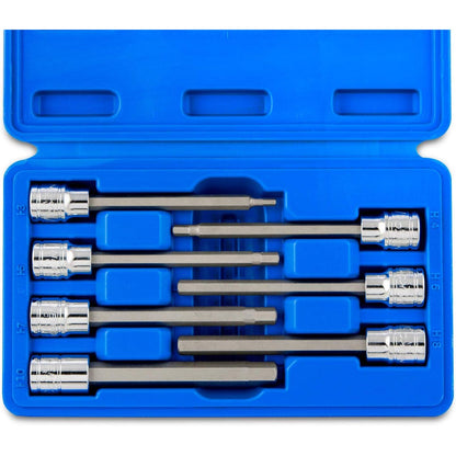 Neiko 10076A 3/8-Inch Drive Extra Long Allen Hex Bit Socket Set, Metric, 3 mm - 10 mm | S2 and Cr-V Steel, 7-Piece Set