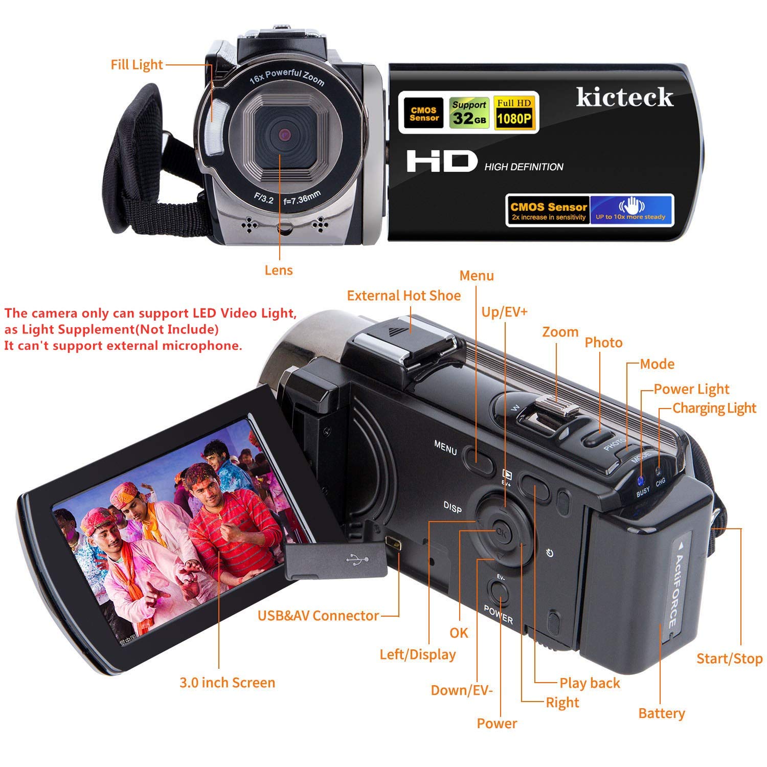 Buy now Video Camera Camcorder Digital Camera Recorder Full HD 1080P 15FPS 24MP 3.0 Inch 270 Degree Rotation LCD 16X Zoom Camcorder with 2 Batteries(604s) at indiglob india