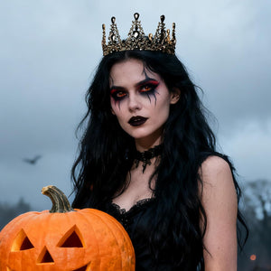 AW BRIDAL Black Baroque Queen Crown for Women, Gothic Crystal Tiara for Halloween Wedding Pageant Quinceanera Birthday Party, Rhinestone Hair Accessories for Bride