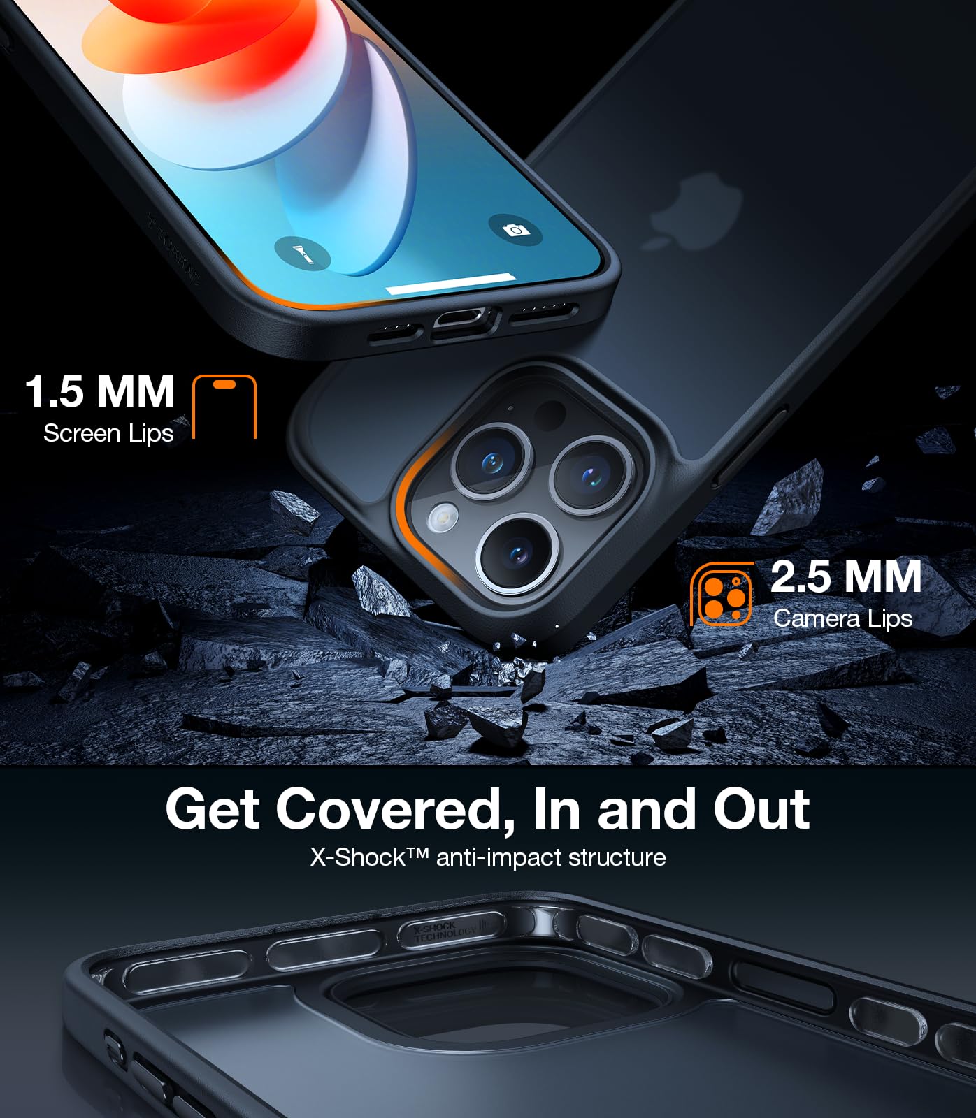 Buy now TORRAS Tough Shockproof for iPhone 13 Pro Case, [Military-Grade Drop Tested] Ultra-Durable Matte Hard PC Back with Soft Silicone Edge Slim Protective for iPhone 13 Pro Phone Case,Translucent Black iPhone 15 Pro Max Black at indiglob india