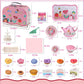 Tea Party Set for Little Girls,PRE-WORLD Princess Tea Time Toy Including Dessert,Cookies,Doughnut,Teapot Tray Cake, Tablecloth & Carrying Case,Kids Kitchen Pretend Play for Girls Boys Age 3-6