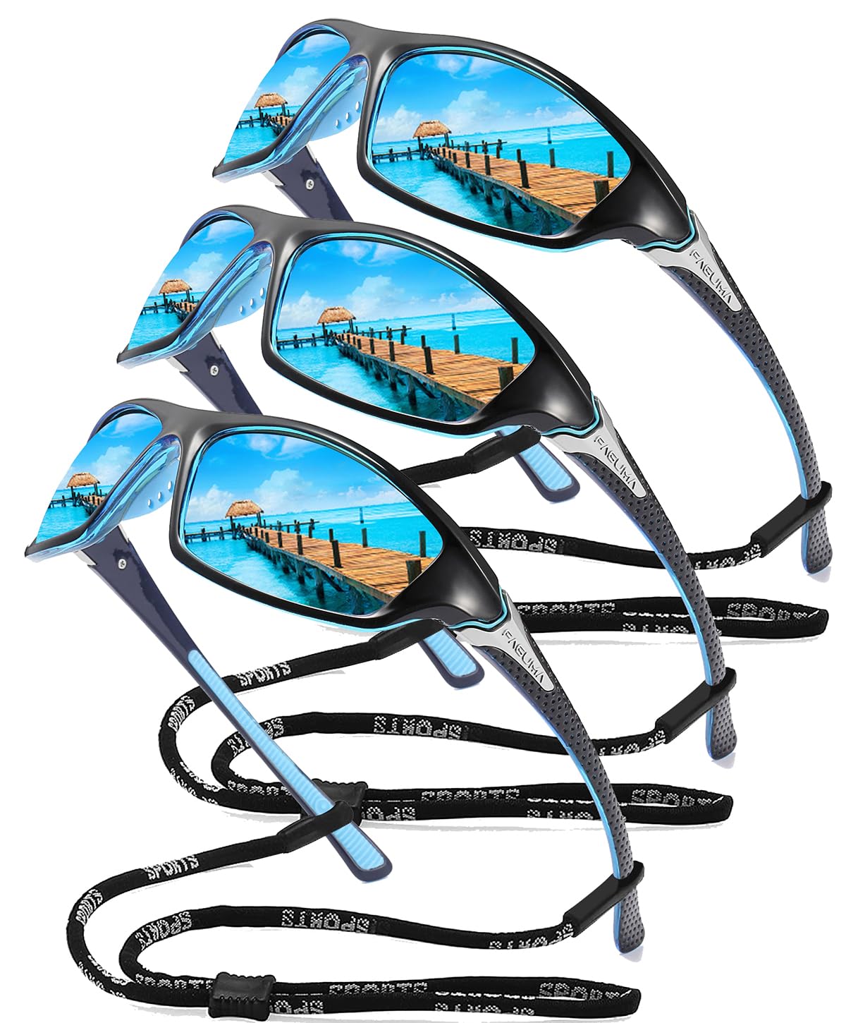 Buy now FAGUMA Sports Polarized Sunglasses For Men Cycling Driving Fishing UV400 Protection 07 Blue+blue+blue(3 Pack) at indiglob india