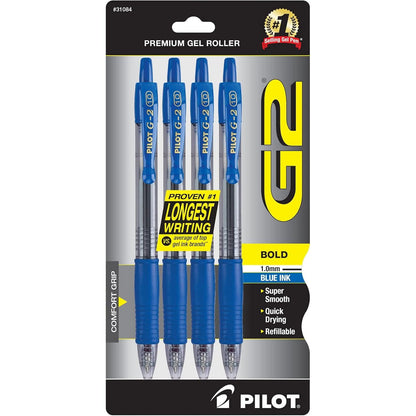Pilot, G2 Premium Gel Roller Pens, Bold Point 1 mm, Pack of 4, Blue