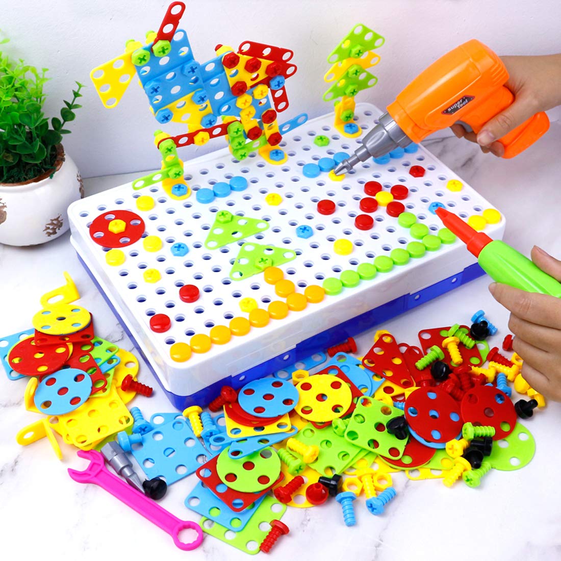 Buy now HAPTIME Design and Drill Toy, Building Toys for Kids Ages 3-8,STEM Toys for 3 4 5 6 Year Old,193 Pcs Electric Drill Toy,Magic Montessori Play Toolbox for Toddler Boys Girls Preschool at indiglob india