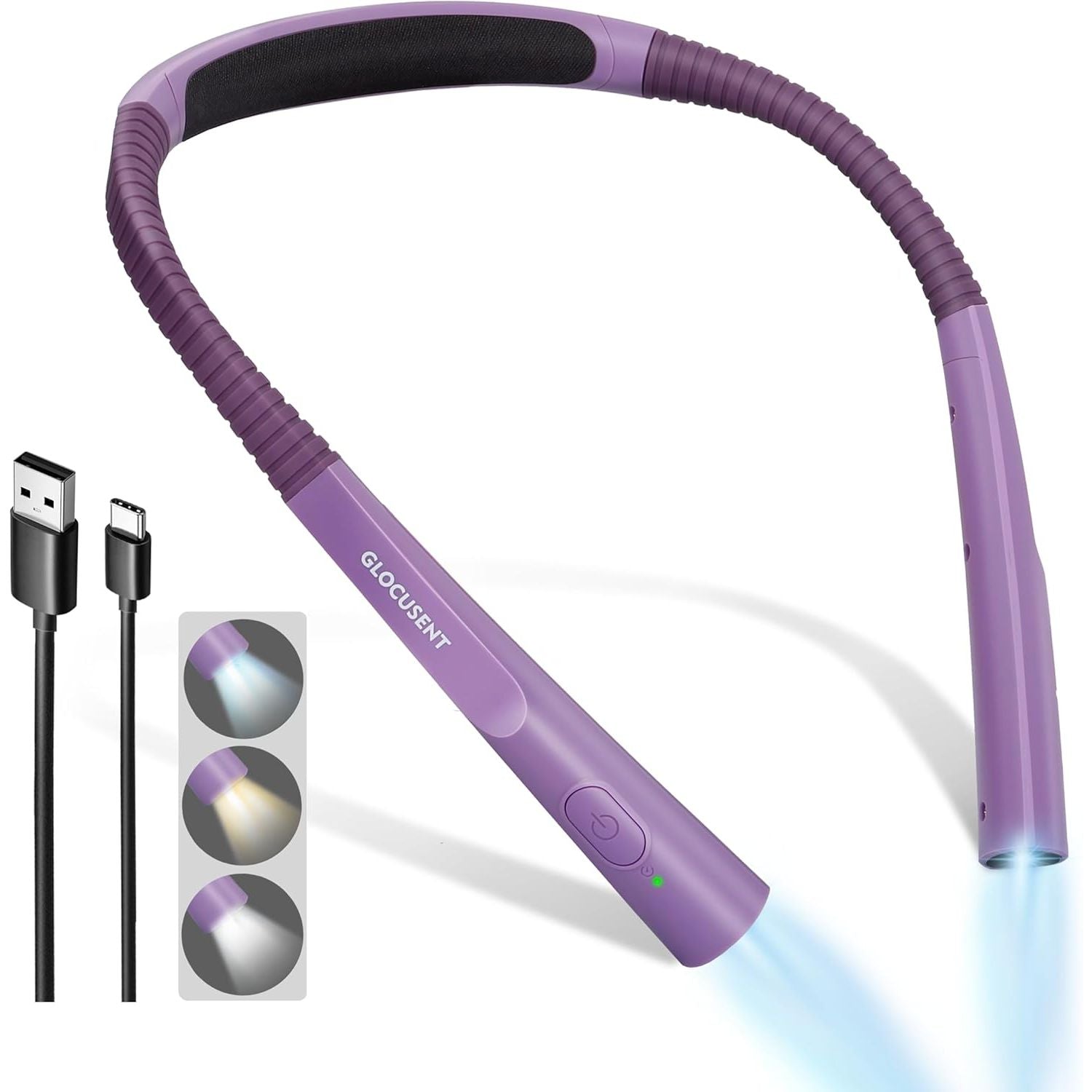 Buy now Glocusent Book Light, 3-Color & 6-Brightness Reading Light, Bendable Neck Light, 80-hr Lasting Rechargeable Lamp, Perfect Book Light for Reading in Bed, Knitting, Camping, Repairing, Book Lovers Gifts Slim-Medium Purple at indiglob india
