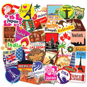 100pcs Travel Map Stickers World Famous Tourism Country Regions Logo Waterproof Tourist Wonders Stickers National Flag Idea for Luggage Skateboard Laptop Luggage Suitcase Book Covers - My Store
