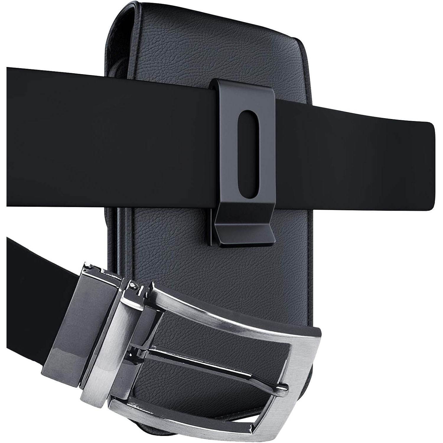 Cell Phone Belt Holster for iPhone 12, 12 Pro, 11 Pro, Xs, X, 10 Vertical Leather Belt Case with Belt Clip, ID/Card Holder Carrying Pouch Cover (Fits Apple iPhone 12, 11 Pro with Otterbox Case) - My Store