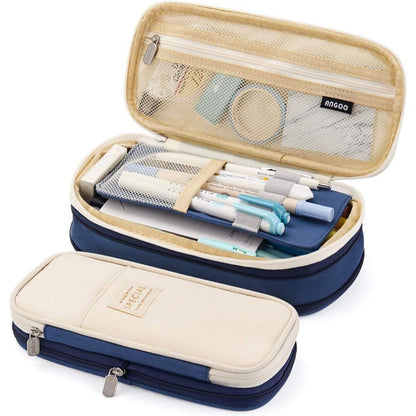 EASTHILL Big Capacity Pencil Pen Case Office College School Large Storage High Capacity Bag Pouch Holder Box Organizer Light Blue