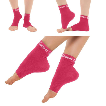 Copper Compression Foot Sleeves - Plantar Fasciitis, Achilles, Ankle Support Brace Socks - Day / Night Relief from Heel Spurs, Arch Pain, Swelling, Soccer Injuries, Golf, Running - 1 Pair Black - L