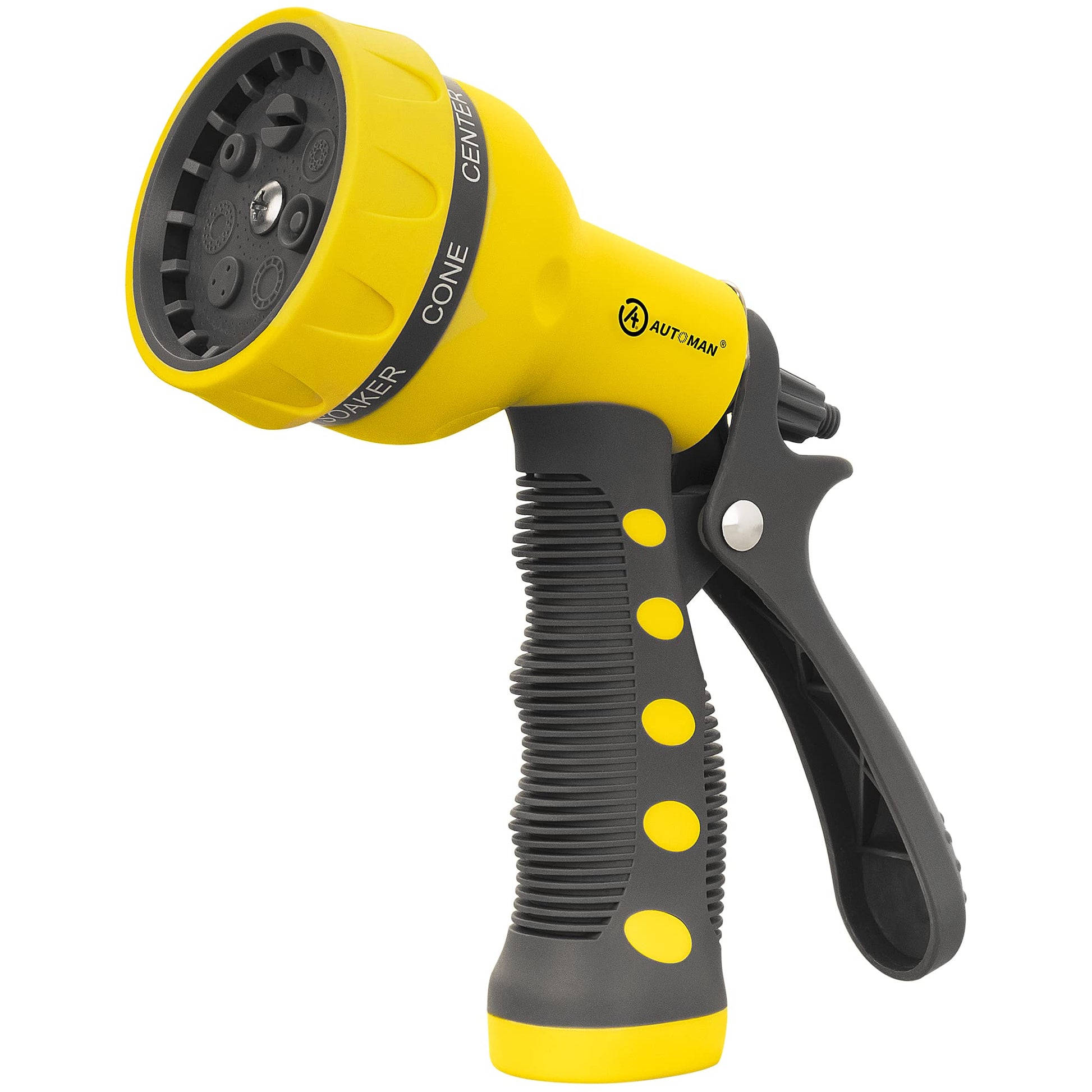 Buy now AUTOMAN-Garden-Hose-Nozzle, ABS Water Spray Nozzle with 7 Adjustable Watering Patterns, Slip Resistant for Watering Plants, Lawn& Garden, Washing Cars, Cleaning, Showering Pets & Outdoor Fun. Yellow at indiglob india