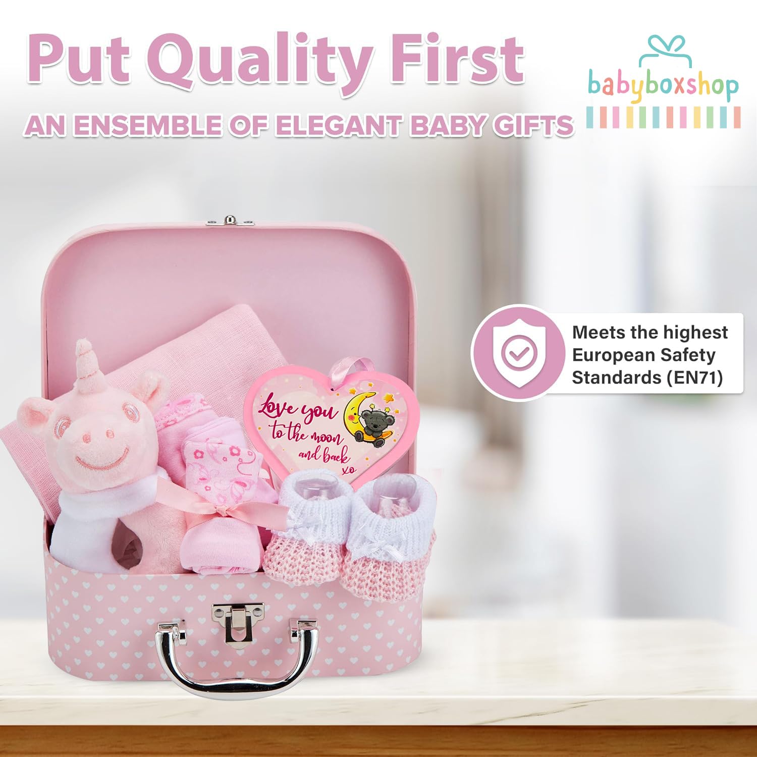 Buy now Baby Box Shop Baby Girl Gift Set - Pink Keepsake Box with 7 Essentials for Newborn Girl at indiglob india