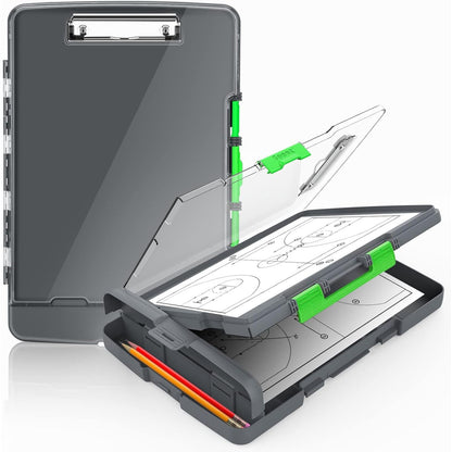 Sooez Original Clipboard with 2 Storage & Pen Holder, Heavy Duty Clip Boards 8.5x11 with Dual Storage, Clearview Dry Erase Coach Clipboard with Real Hinge, High Capacity, School & Office Supplies