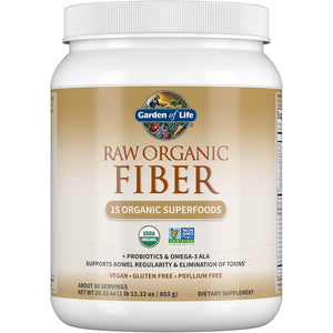 Garden of Life Raw Organic Fiber Powder, 30 Servings, 15 Organic Superfoods, Probiotics, Omega-3 ALA, 4g Soluble Fiber, 5g Insoluble for Regularity, Psyllium Husk Free
