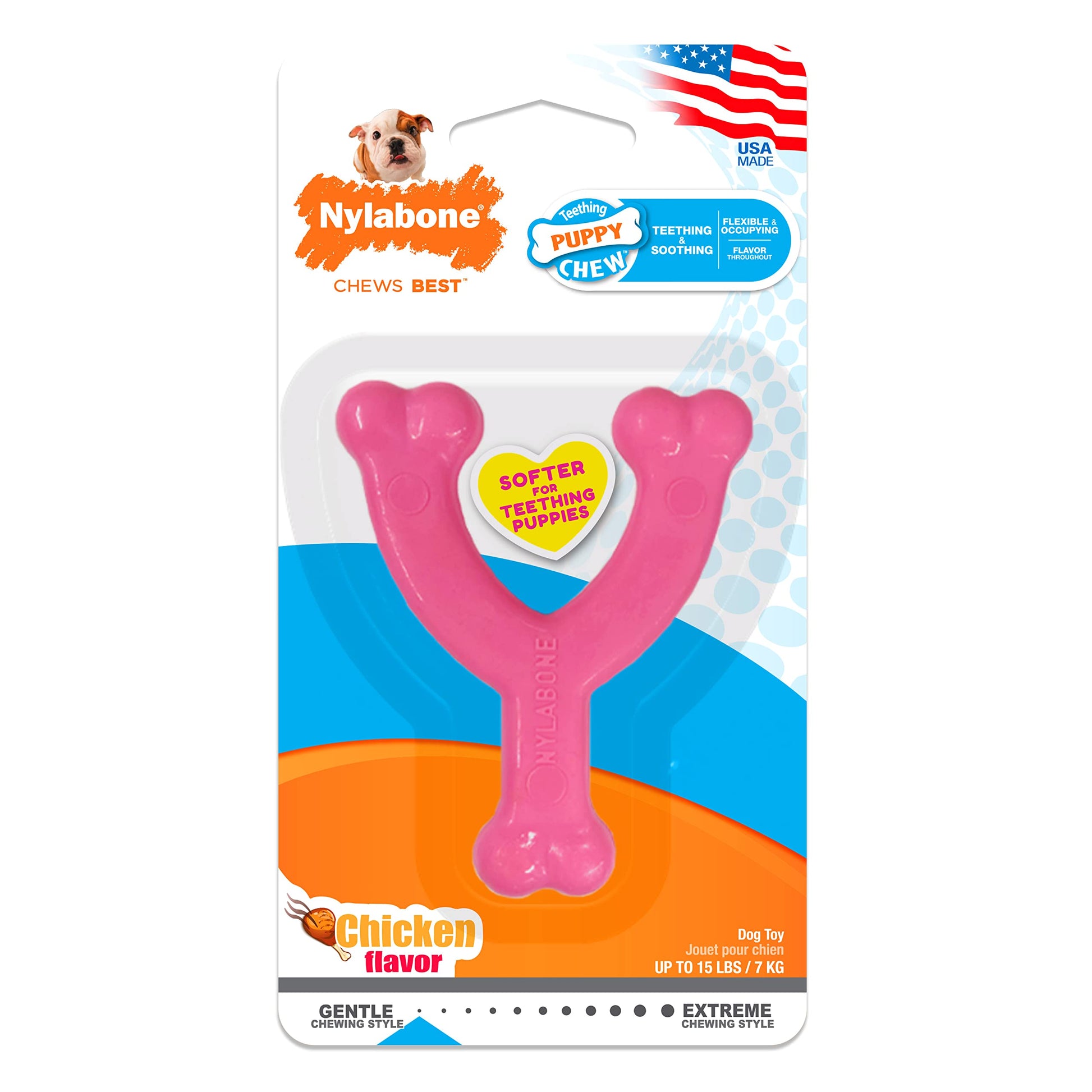 Buy now Nylabone Wishbone Puppy Chew Toy, Toys for Teething Puppies, Pink, Chicken Flavor, X-Small - Up to 15 lbs, 1 Count at indiglob india