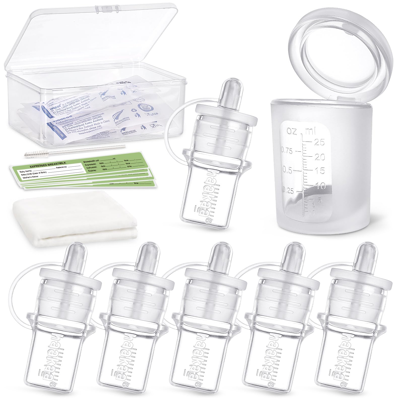 Buy now haakaa Colostrum Collector Kit Breast Milk Collector with Cotton Cloth Wipe and Storage Case, Ready-to-Use, Reusable, 4ml/6pcs 6 Count (Pack of 1)-2ml + Feeding Cup 6 at indiglob india