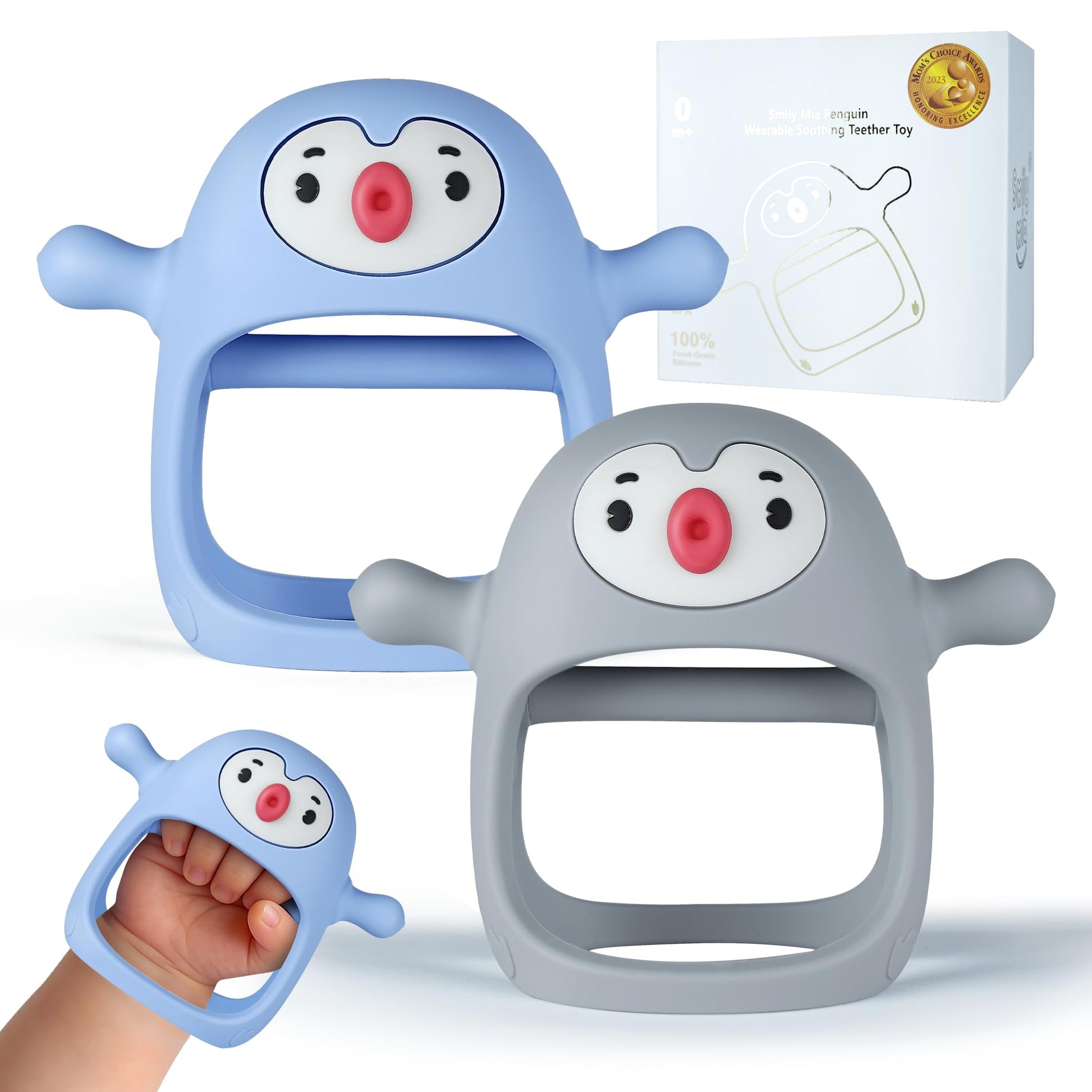 Buy now Smily Mia Baby Teething Toys for 0-6Months, Teethers for Babies 3-6Months | Penguin Teether | Hand Teether |Teething Mittens for Teething Relief, Baby Pacifier |New Born Essentials, Light Blue 05-light blue and grey at indiglob india