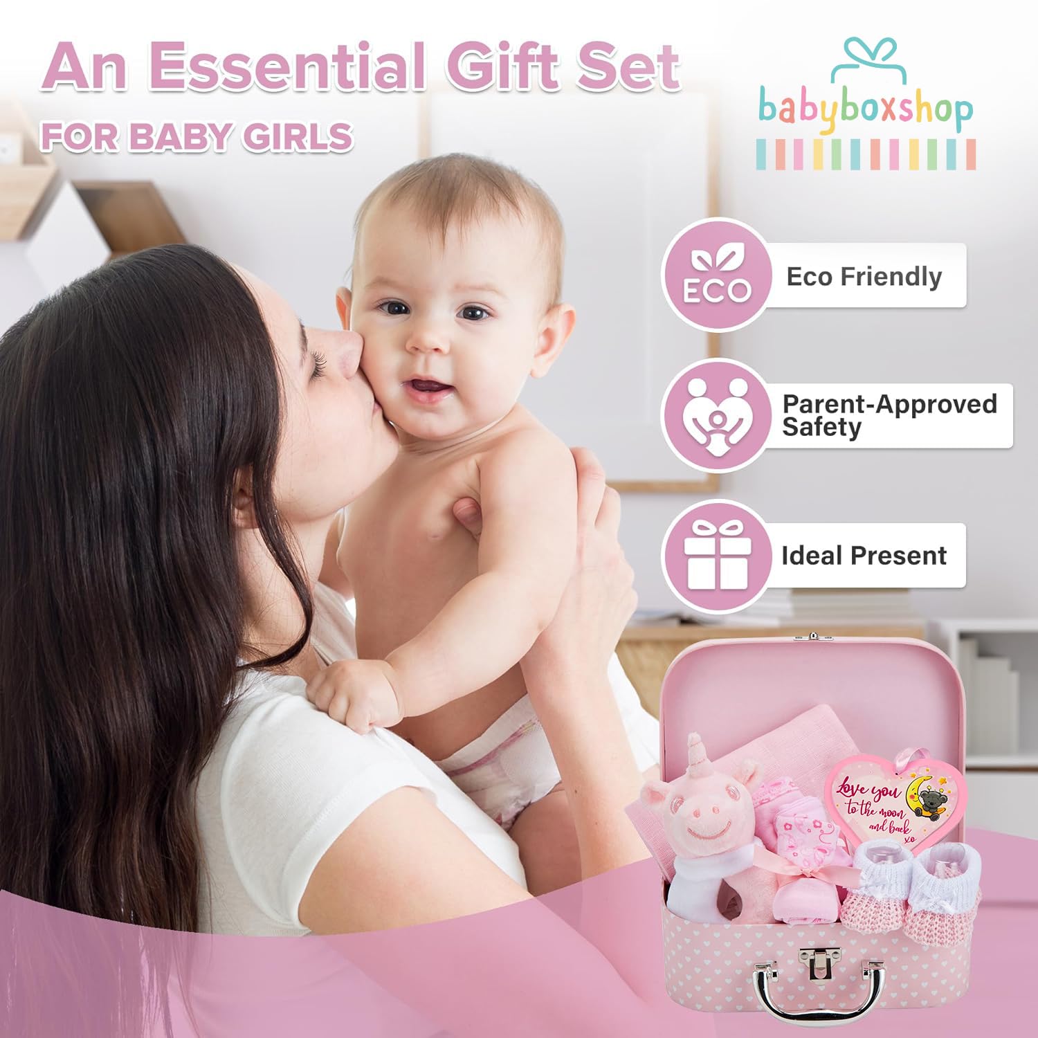 Buy now Baby Box Shop Baby Girl Gift Set - Pink Keepsake Box with 7 Essentials for Newborn Girl at indiglob india