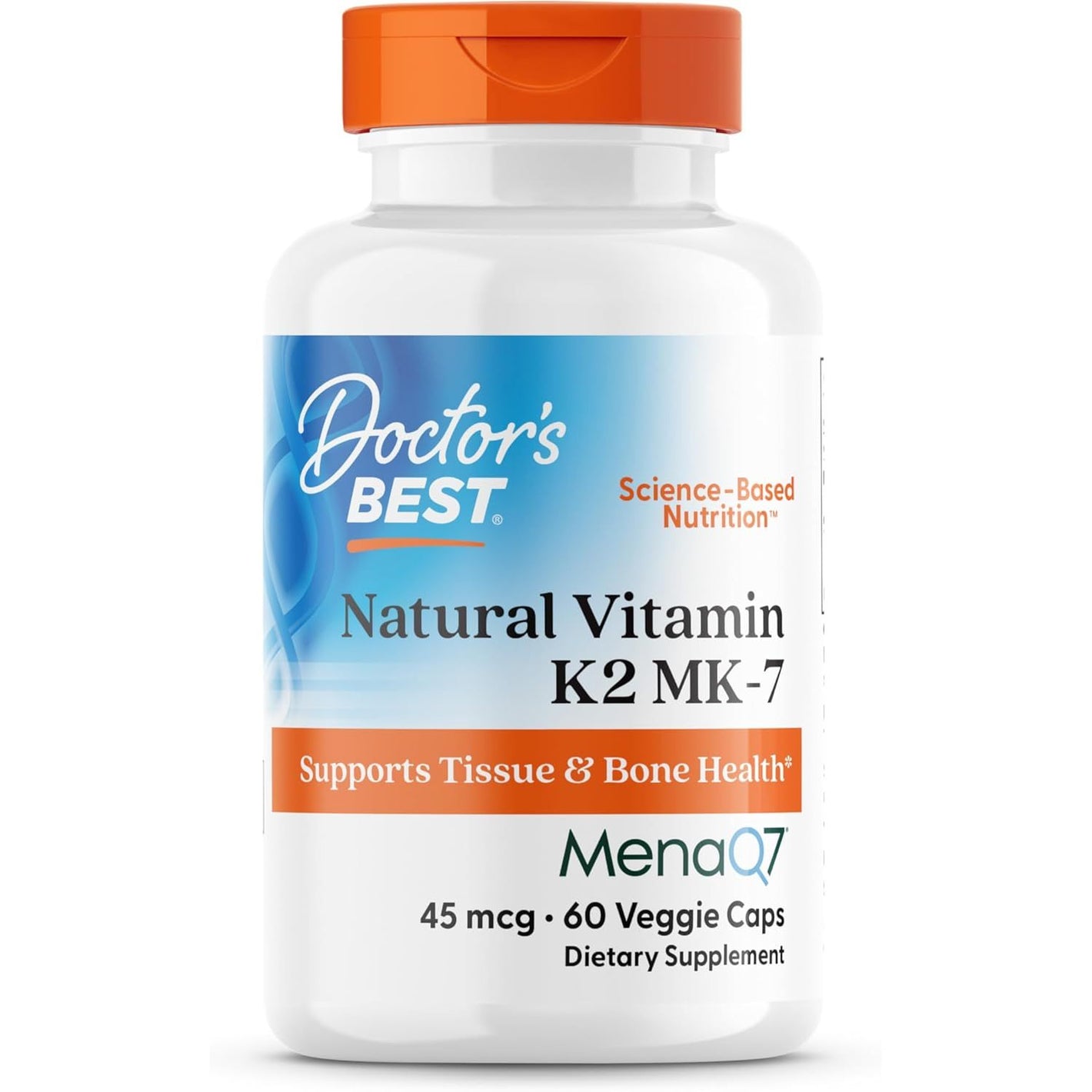 Doctors Best Natural Vitamin K2 MK-7, Supports Tissue & Bone Health, Non-GMO, Gluten Free, Soy Free, Vegan 60 Veggie Caps