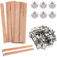 BENBO 154Pcs Wood Candle Wicks, 5.1 X 0.5 Inch Smokeless Crackling Natural Wicks with Iron Stand and Candle Warning Labels for DIY Craft (50 Sets)