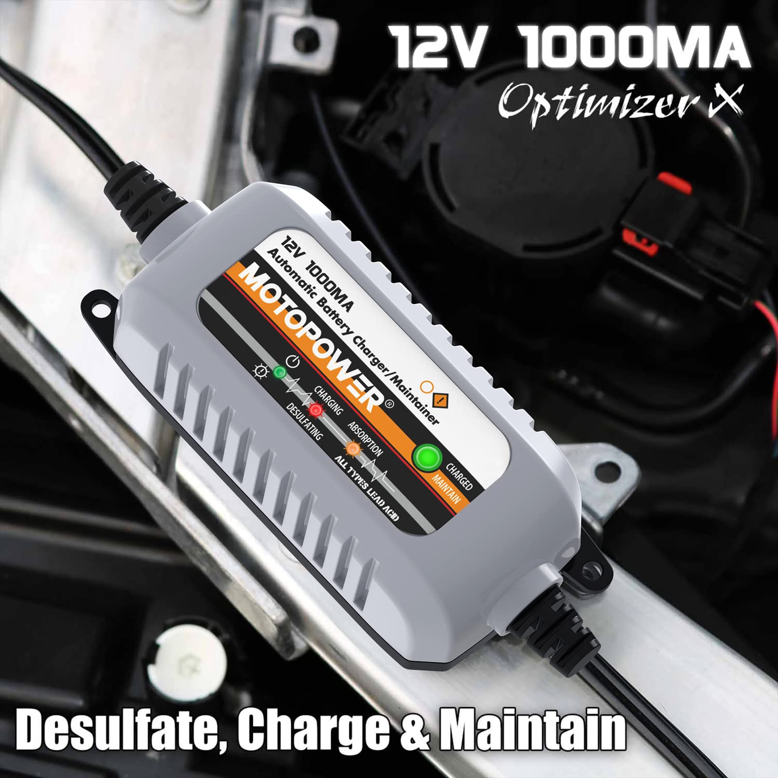 Buy now MOTOPOWER MP00205B 12V 1000mA Automatic Battery Charger, Battery Maintainer, Trickle Charger, and Battery Desulfator with Timer Protection - Grey at indiglob india