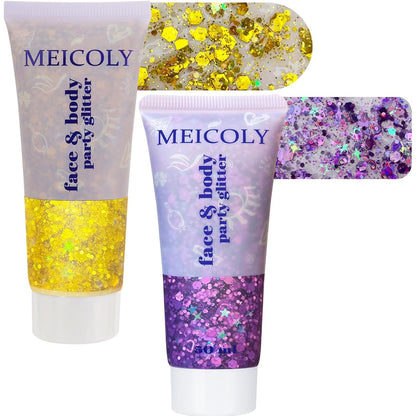 MEICOLY Pink and Clear White Face Body Glitter Set,Pink Face Glitter Gel,Singer Concerts Festival Rave Accessories,Glitter Face Paint for Women Kids,Mermaid Glitter Makeup,Body Glitter for Women