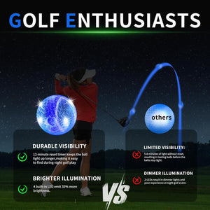 Crestgolf 6 Pack Glow in The Dark Golf Balls Light up Night Led Golf Balls with 12-Minute Reset Timer Gift Sets for Men Women