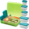 Bentology Bento Lunch Box Set w 5 Leakproof Made-to-Size Snack Containers & Built-In Utensil Holder- Meal Prep Made Easy w Reusable, Kid's Back to School or Office- Durable, BPA Free, Dishwasher Safe - Green