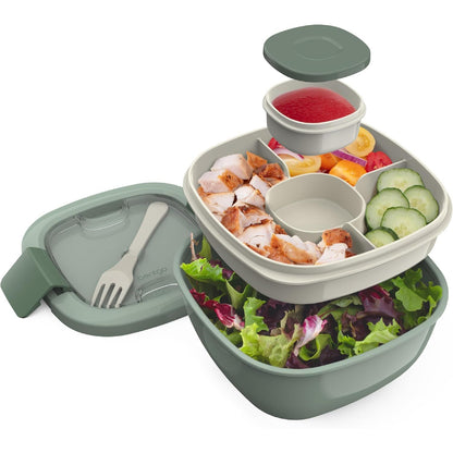 Bentgo Salad Container - 54 oz Bowl with 4-Compartment Toppings Tray, Dressing Container, Reusable Fork, BPA-Free Lunch Box for Meal Prep & Food Storage; Removable Bento Tray (Blush Marble)