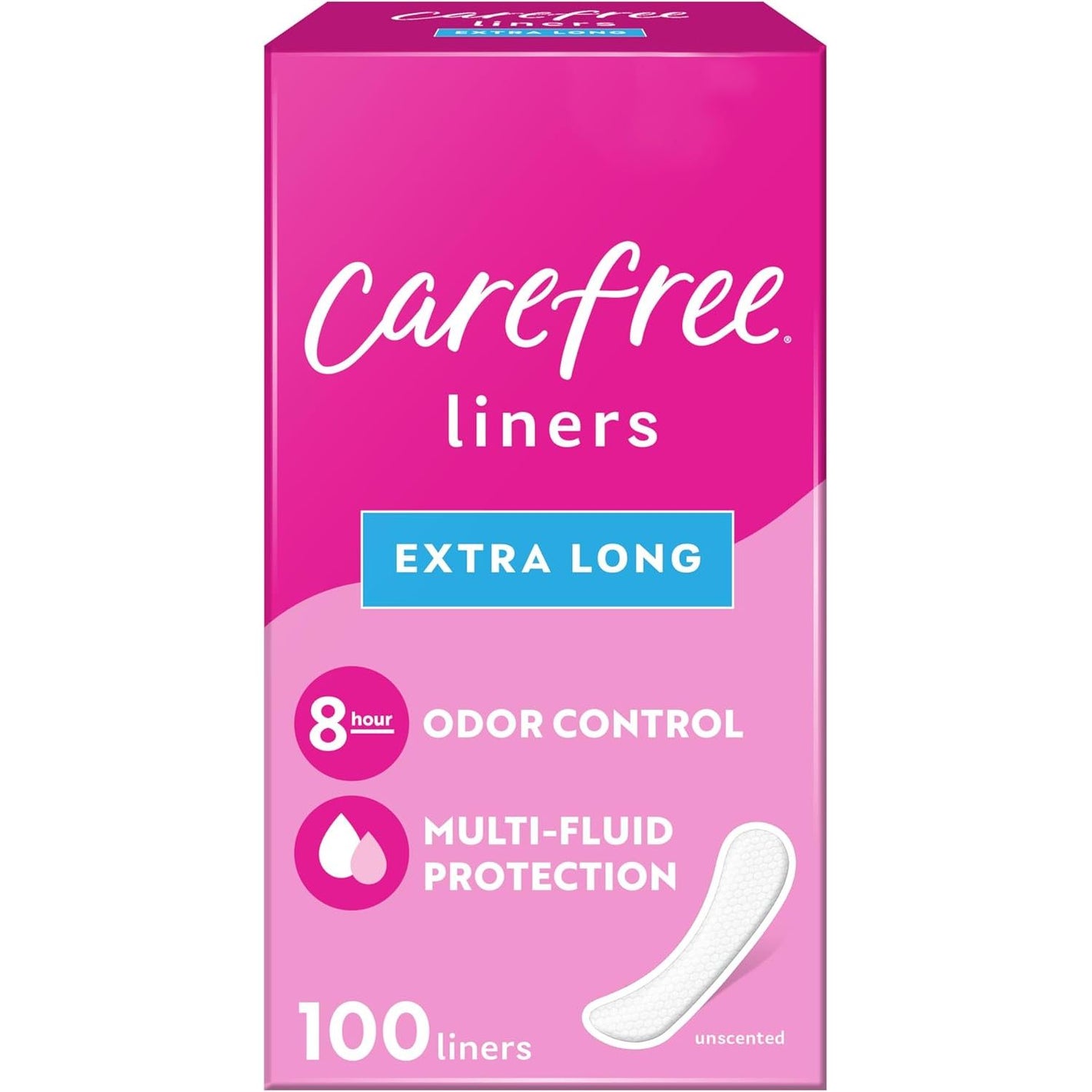 Carefree Panty Liners for Women, Extra Long, Unwrapped, Unscented, 100ct | Pantiliners, Carefree, Daily for Women, Light Periods and Leaks, 8-Hour Odor Control|100ct (Packaging May Vary)
